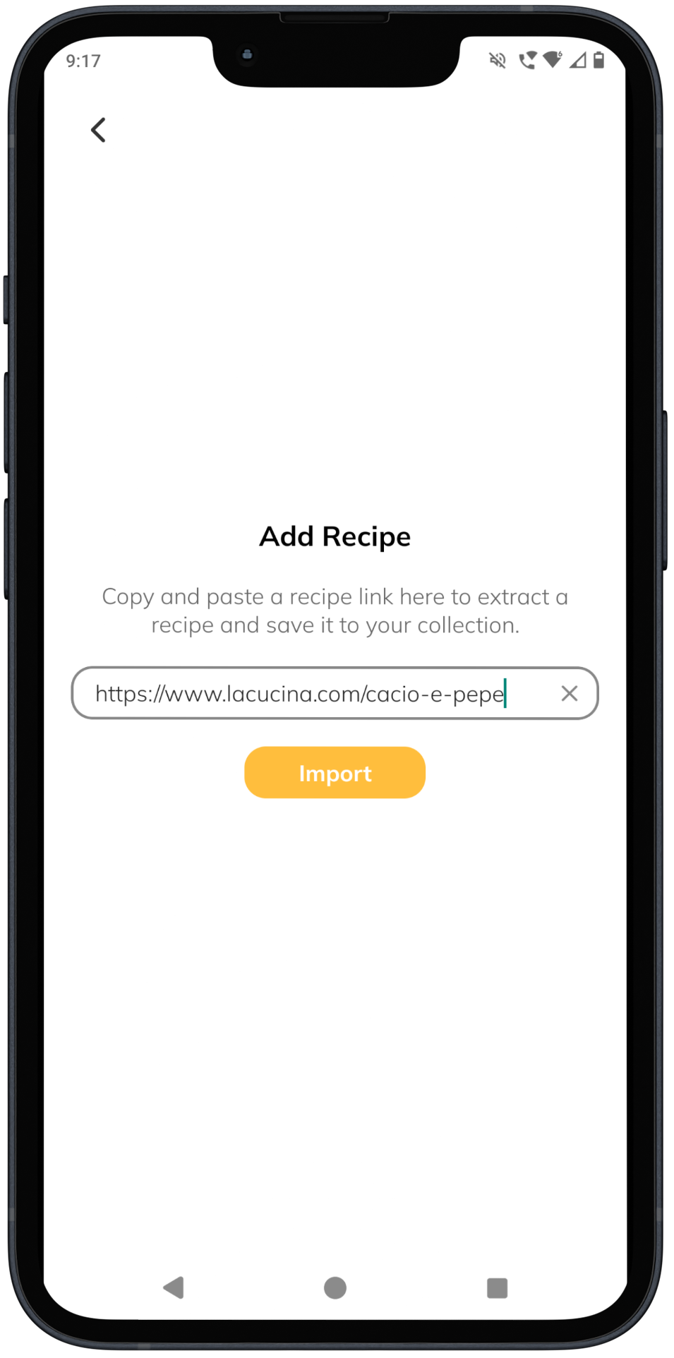 App preview displaying adding a new recipe