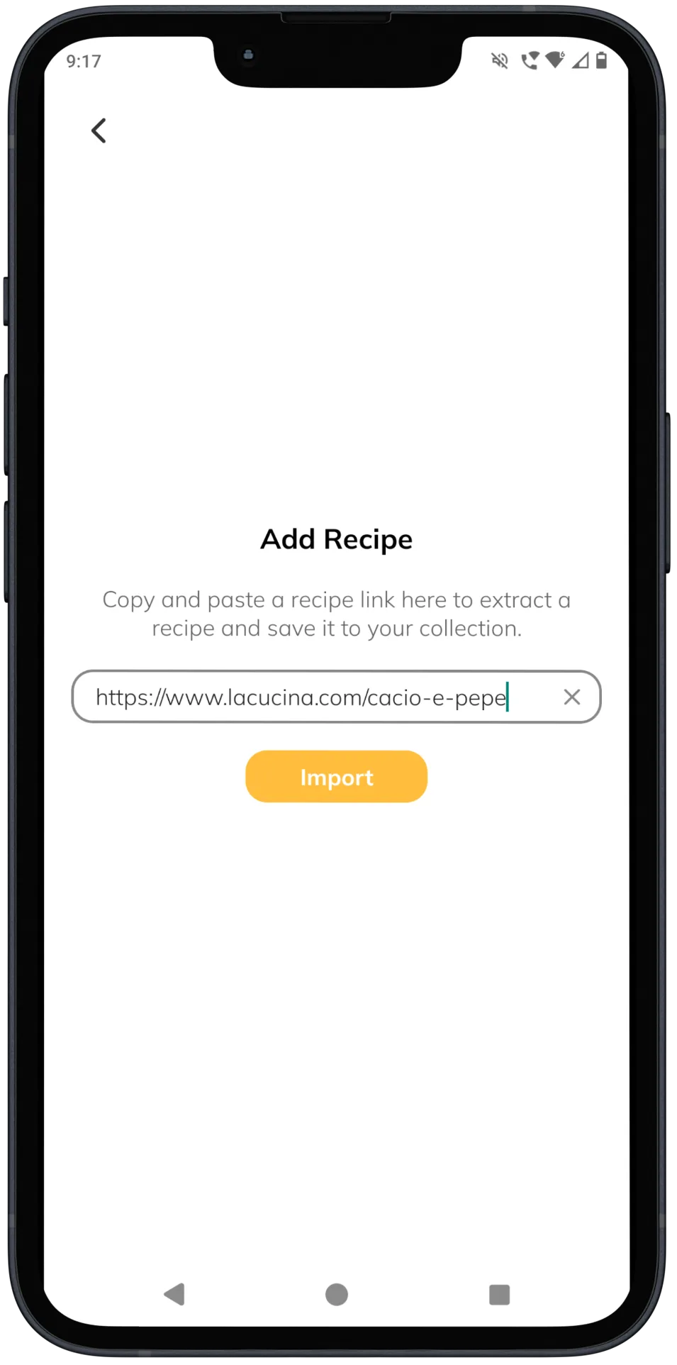 App preview displaying adding a new recipe